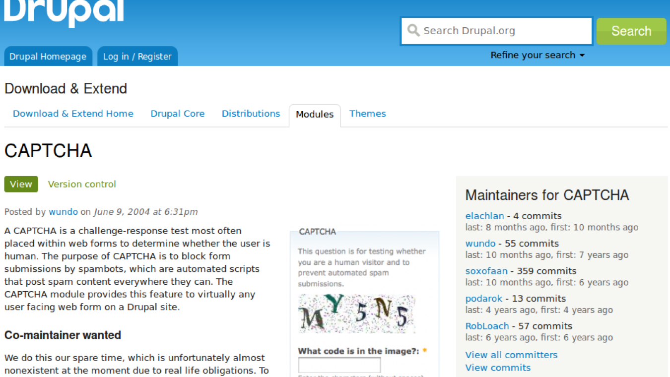 Use the Drupal CAPTCHA module to avoid spam on your website